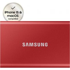 1TB Samsung Portable SSD T7 Rot (MU-PC1T0R/WW) - externe SSD für PC/Mac 
