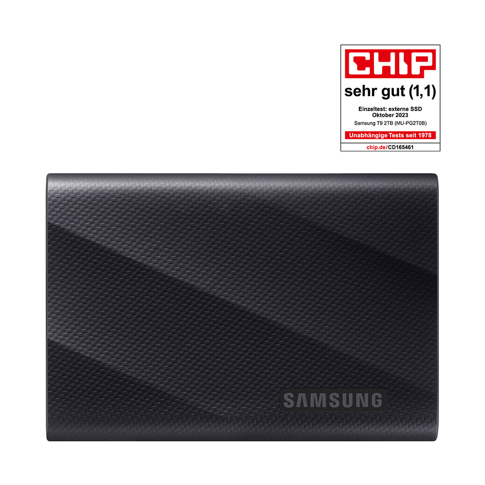 2TB Samsung Portable SSD T9 Schwarz (MU-PG2T0B/EU) - externe SSD für PC/Mac 