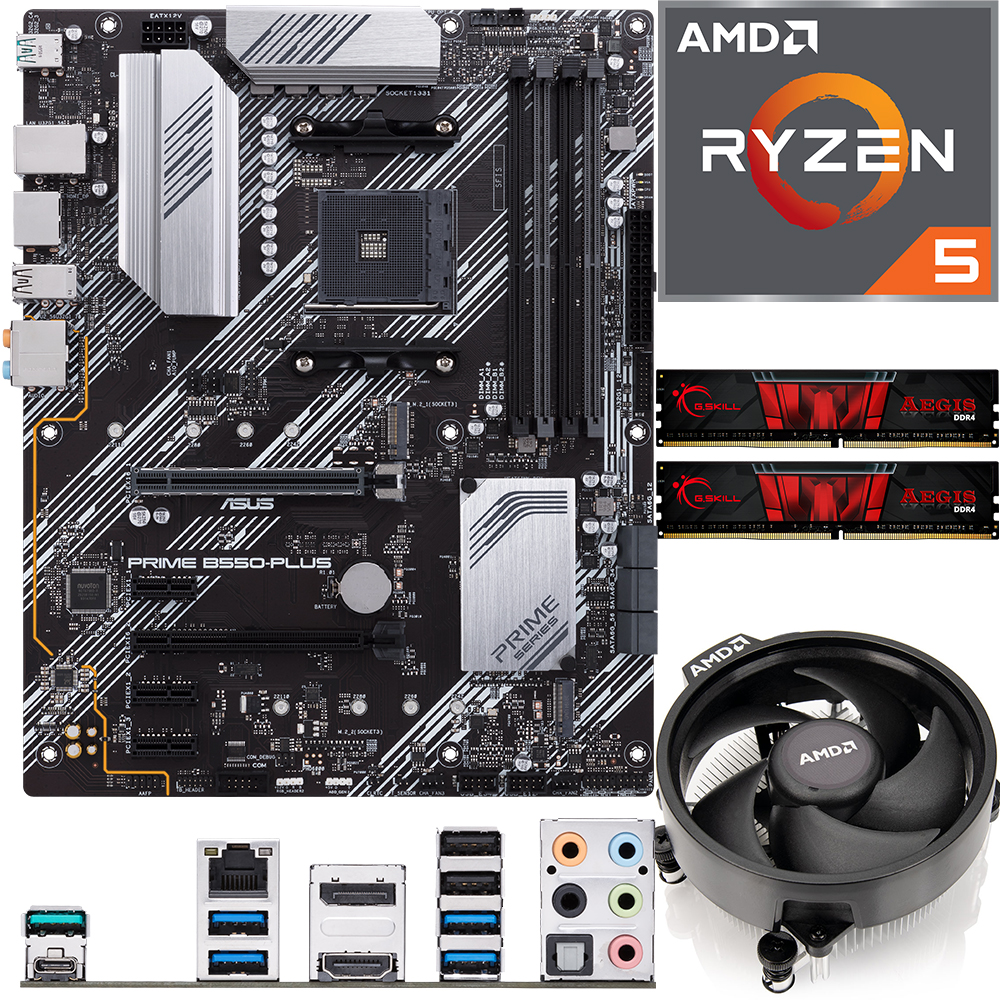 Aufrüstkit AMD Ryzen 5 5500 (6x 3,4GHz)+ 16GB RAM + ASUS Prime B550-Plus Mainboard 