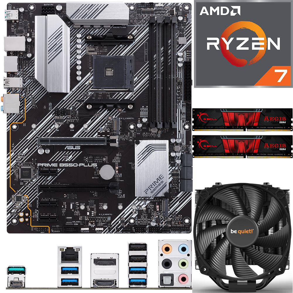 Aufrüstkit AMD Ryzen 7 5800X (8x 3,8GHz) + 16GB RAM + ASUS Prime B550-Plus Mainboard 